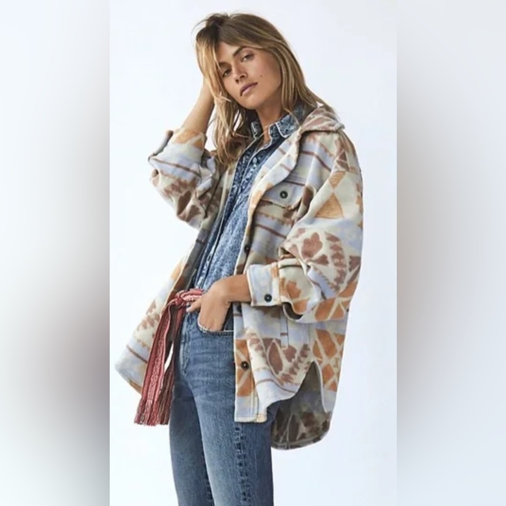 Free People Ruby Jacquard Fleece Aztec Navajo Shirt Jacket Ovwrsized Shacket S